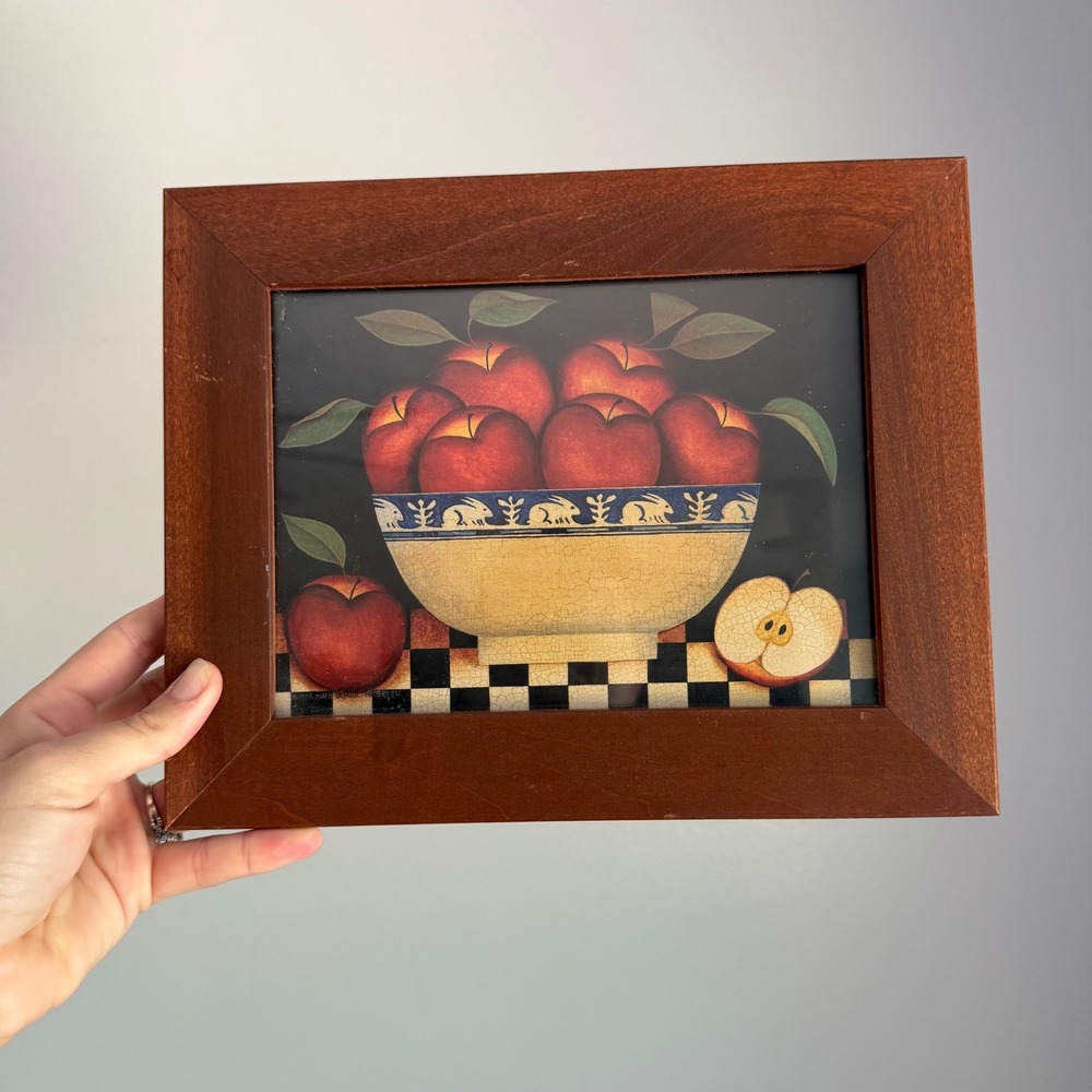 Diane Ulmer Pedersen‎ Apples in Blue White Bowl Framed Folk Art Print 1995 10x8